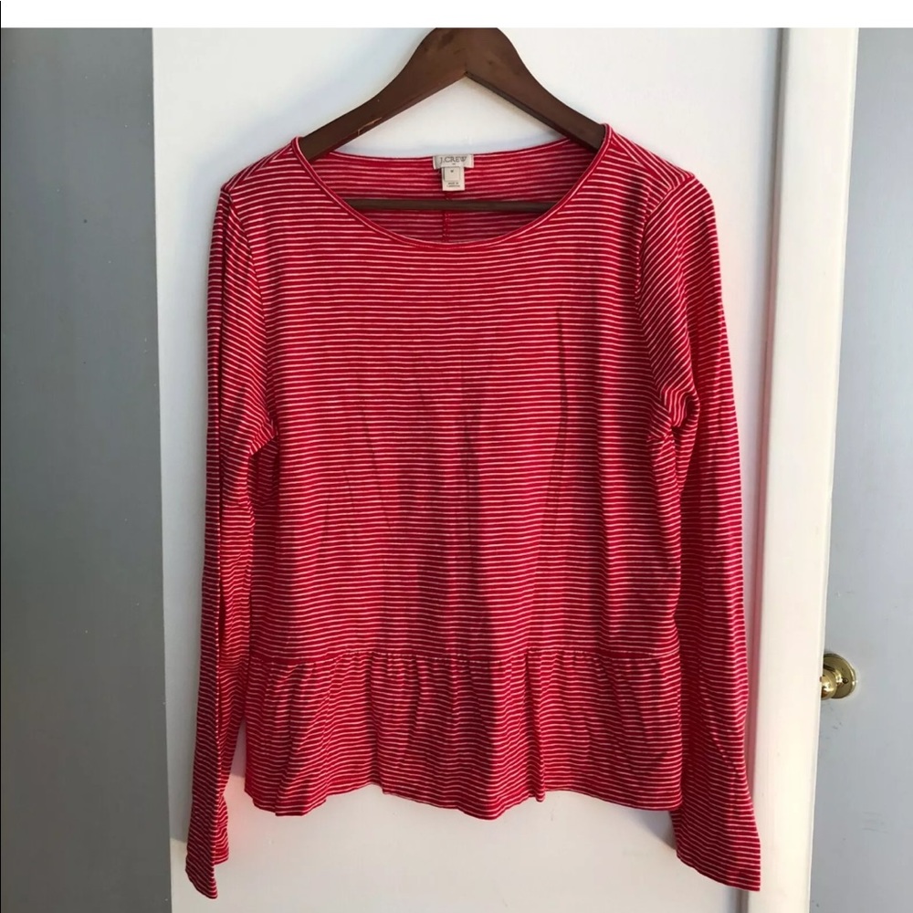J crew striped peplum long sleeve top red white m medium - Picture 2 of 9